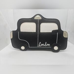 PAPERCHASE Love London Black Taxi Crossbody Purse Bag Faux Leather Zipper Small